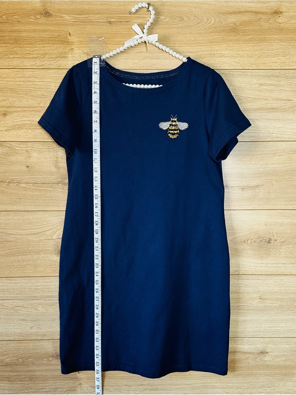 Joules Navy Short Sleeve Shift Dress with Bee Embroidery 100% Cotton - Picture 8 of 15